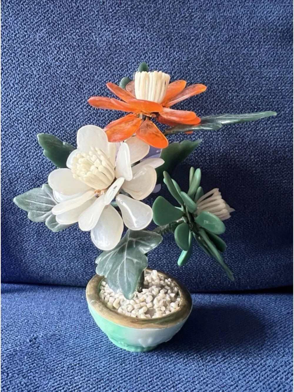 MCM LUCITE Jade Flower Tree Sculpture Acrylic Arrangement Asian Chinese Colorful